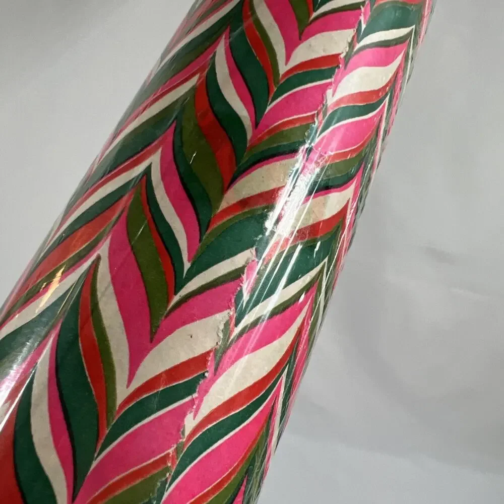 Vintage Roll Gift Wrap Christmas Paper Papercraft Pink Green Mod SEALED Wrapping